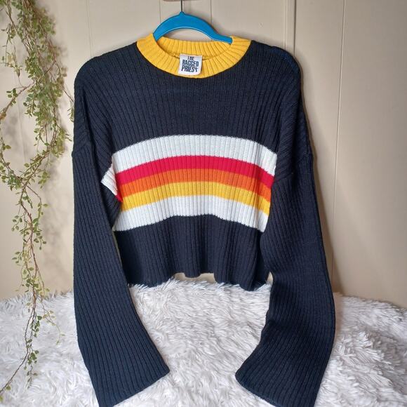 The Ragged Priest Black Gothic Stripe Oversize Knit Pullover Casual Sweater S - Picture 1 of 7